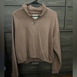 American Eagle Taupe Quarter-Zip Sweater